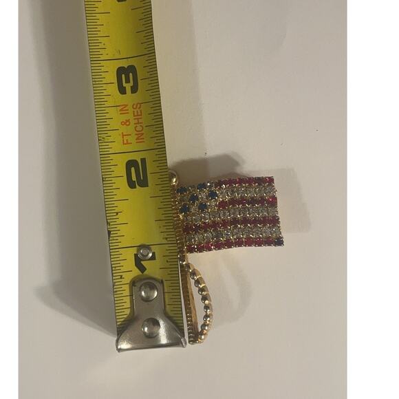Vintage Rafaelian American Flag Brooch Pin Brass Rhinestone - Picture 9 of 10